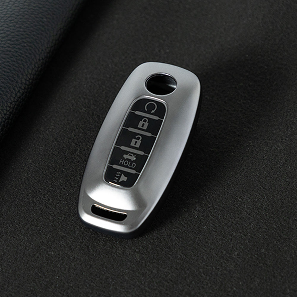 NIA3T1 Black-Metal Gray Plating TPU Car Key Cover Soft Key Shell Fob Holder Suitable for Nissan Sylphy Bluebird Teana X-Trail Murano GTR