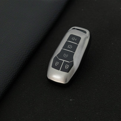 FOC2T1 Black-Metal Gray Plating Soft Tpu Car Key Case Fob Cover for Ford Fusion Mondeo Mustang F-150 Explorer Edge 2015 2016 2017 2018 Car Accessories