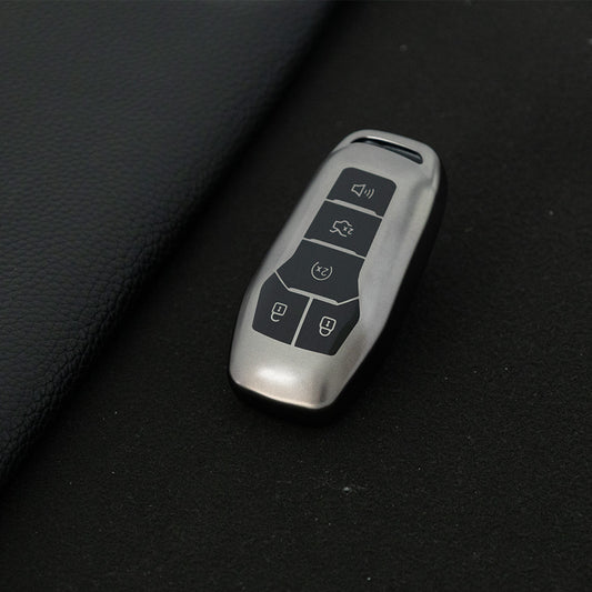FOC2T1 Black-Metal Gray Plating Soft Tpu Car Key Case Fob Cover for Ford Fusion Mondeo Mustang F-150 Explorer Edge 2015 2016 2017 2018 Car Accessories