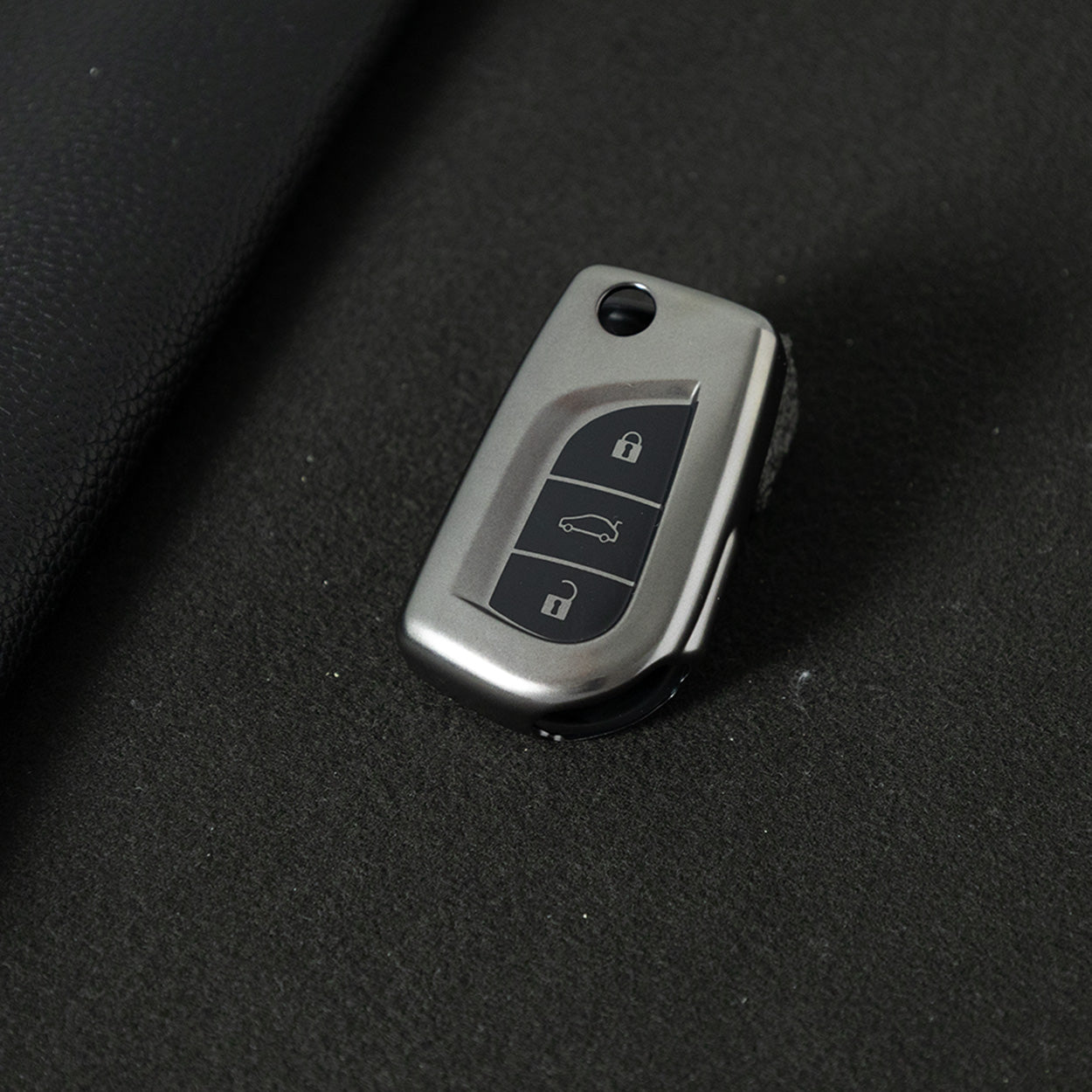TOA1T1 Black-Metal Gray Plating Car Key Cover Premium Soft TPU Car Key Case Cover Shell for Toyota COROLLA camry LEVIN REIZ highlander RAV4 Fold Key Rings Keychain Bag