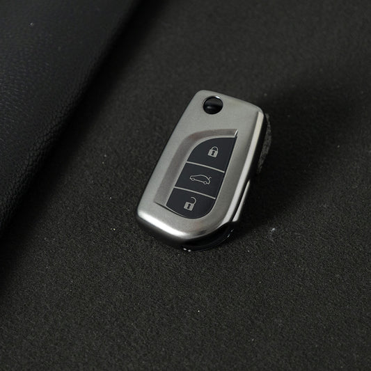 TOA1T1 Black-Metal Gray Plating Car Key Cover Premium Soft TPU Car Key Case Cover Shell for Toyota COROLLA camry LEVIN REIZ highlander RAV4 Fold Key Rings Keychain Bag