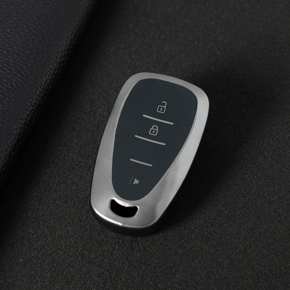 CEA1T1 Black-Metal Gray Plating New Soft TPU Car Key Case Cover for Chevrolet Chevy Malibu Camaro Cruze Traverse Sonic Volt Bolt Equinox