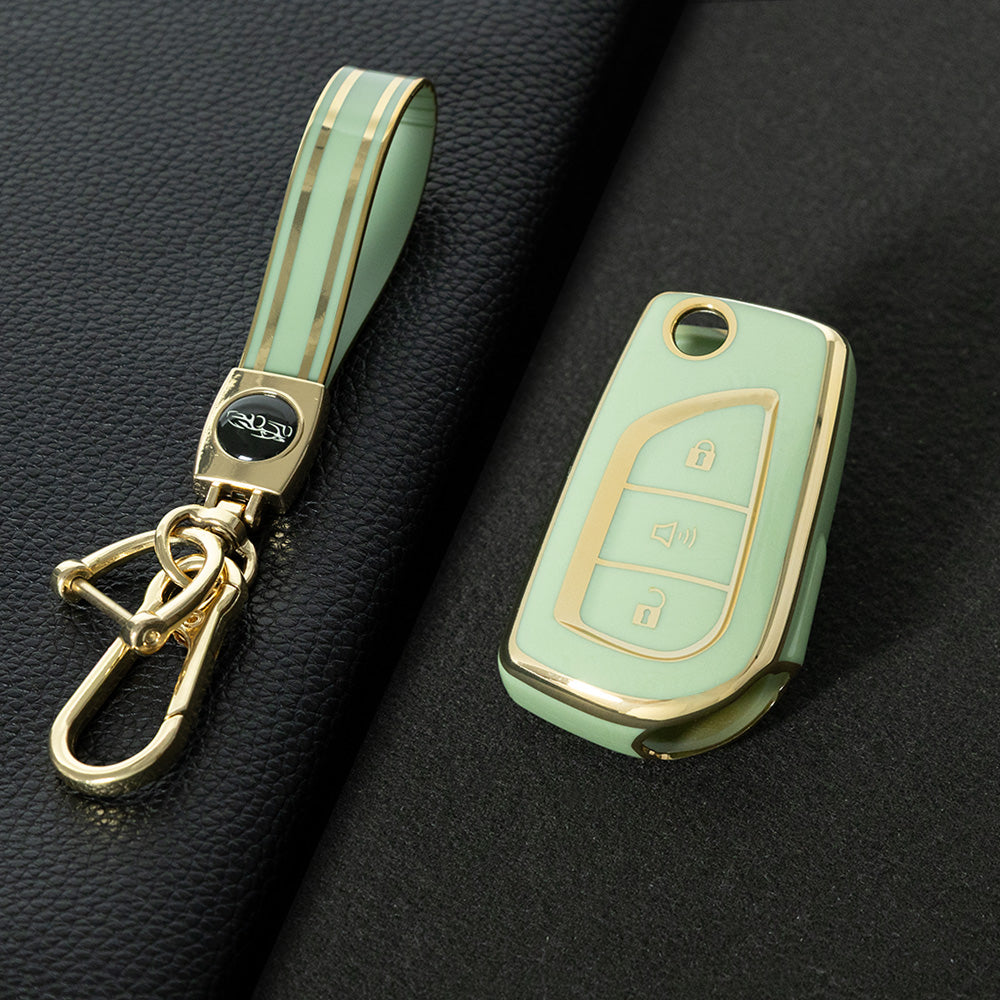 TOA4T1 Green-Gold Plating TPU Car Key Case Cover for Toyota Hilux Yaris RAV4 Corolla Avensis Aygo Verso Scion TC Auris