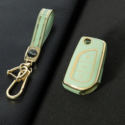 TOA4T1 Green-Gold Plating TPU Car Key Case Cover for Toyota Hilux Yaris RAV4 Corolla Avensis Aygo Verso Scion TC Auris