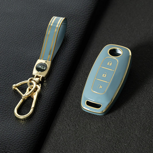 NIA5T1 Granny Grey-Gold Plating TPU Car Key Cover Key Fob Holder Suitable for Nissan Sylphy Bluebird Teana X-Trail Murano GTR
