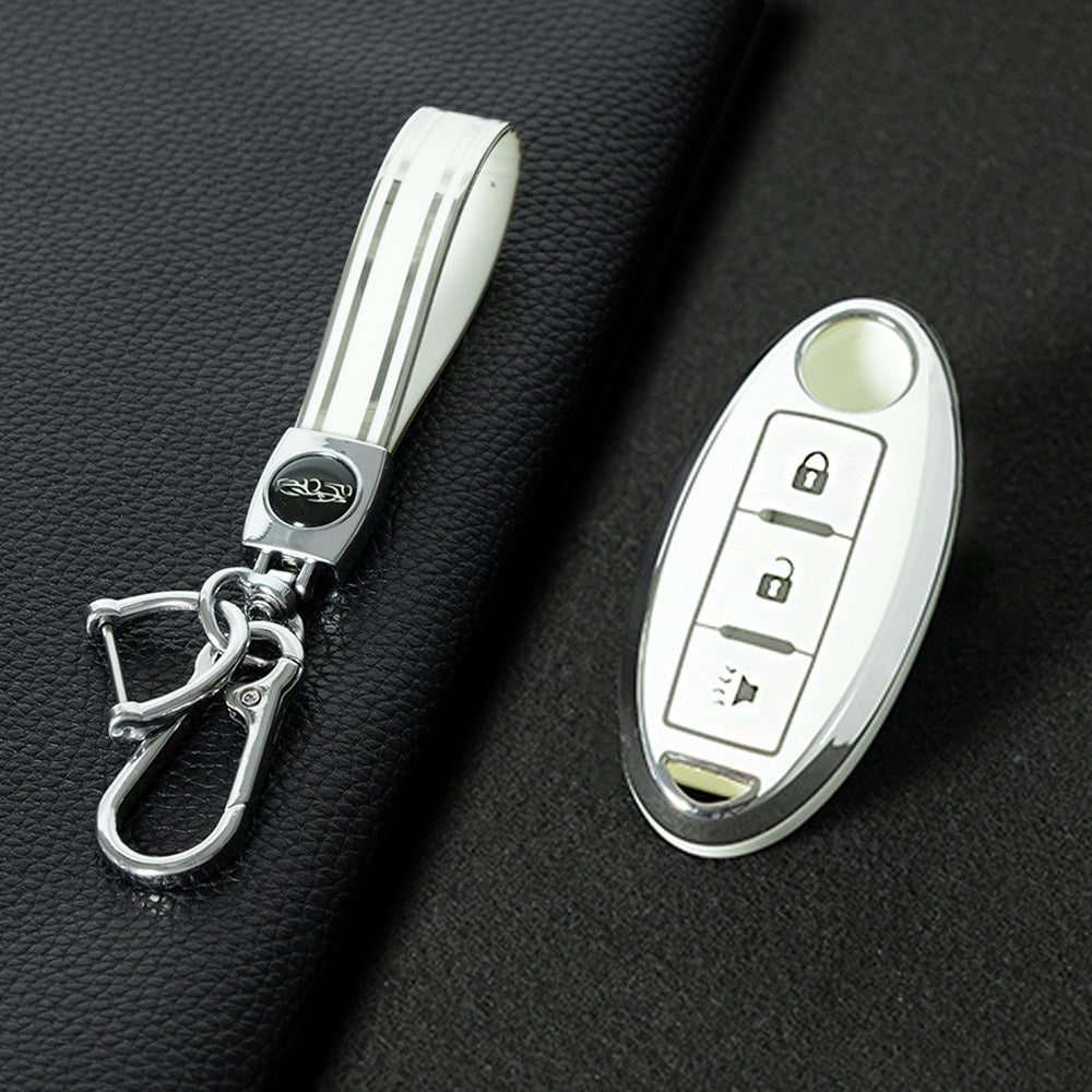NIB2T1 White-Silver Plating Car Key Cover TPU Car Key Case Cover Key Fob Cover for Nissan Leaf Micra Qashqai J11 J10 X Trail T32 Versa Note Patrol Accessories