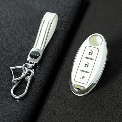 NIB2T1 White-Silver Plating Car Key Cover TPU Car Key Case Cover Key Fob Cover for Nissan Leaf Micra Qashqai J11 J10 X Trail T32 Versa Note Patrol Accessories