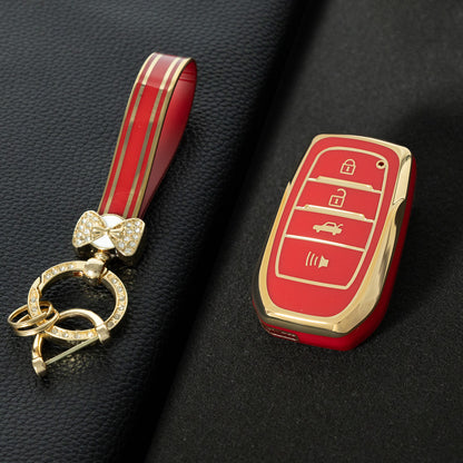 TOC6T1 Red-Gold Plating TPU Car Key Case Cover Fob for Toyota Corolla RAV4 CHR Camry Crown Auris Land Cruiser 200 Prado Protector Shell Accessories