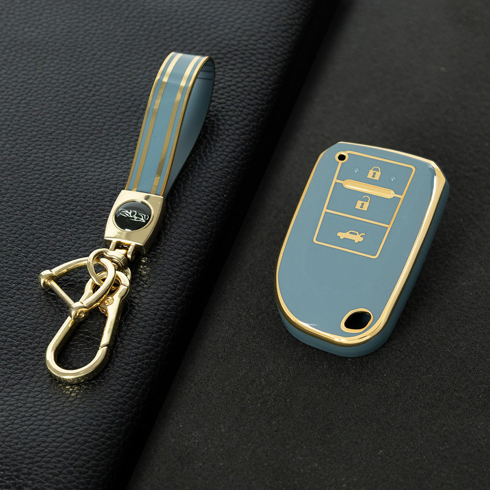 TOI1T1 Granny Grey-Gold Plating 3 Buttons TPU Car Key Cover Case for Toyota Yaris HAIs 2020 Hiace 200 Sienta