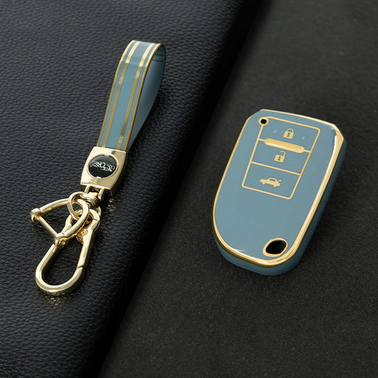 TOI1T1 Granny Grey-Gold Plating 3 Buttons TPU Car Key Cover Case for Toyota Yaris HAIs 2020 Hiace 200 Sienta