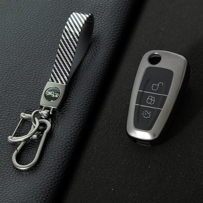 FOD1T1 Black-Metal Gray Plating Car Key Cover TPU Car Folding Key Case Cover Bag Keychain for Ford Focus C-Max S-Max Galaxy Mondeo Ranger Transit Tourneo Custom