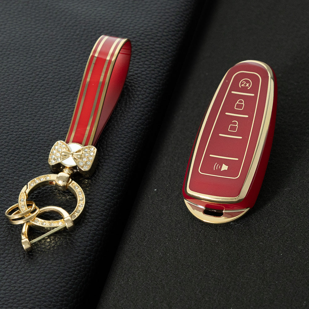FOJ2T1 Red-Gold Plating TPU Car Key Case Cover for Ford 2011 2012 2013 EDGE Lincoln Navigator