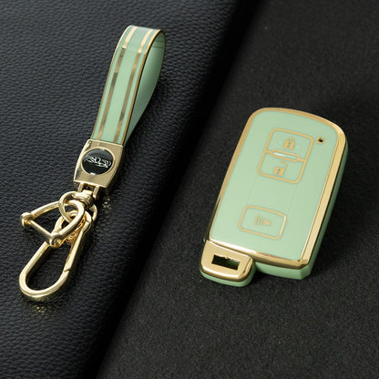 TOD5T1 Green-Gold Plating For Toyota Camry TPU Car Key Case Cover Bag Shell Fob Protector 3 Button