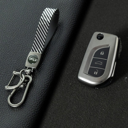 TOA1T1 Black-Metal Gray Plating Car Key Cover Premium Soft TPU Car Key Case Cover Shell for Toyota COROLLA camry LEVIN REIZ highlander RAV4 Fold Key Rings Keychain Bag