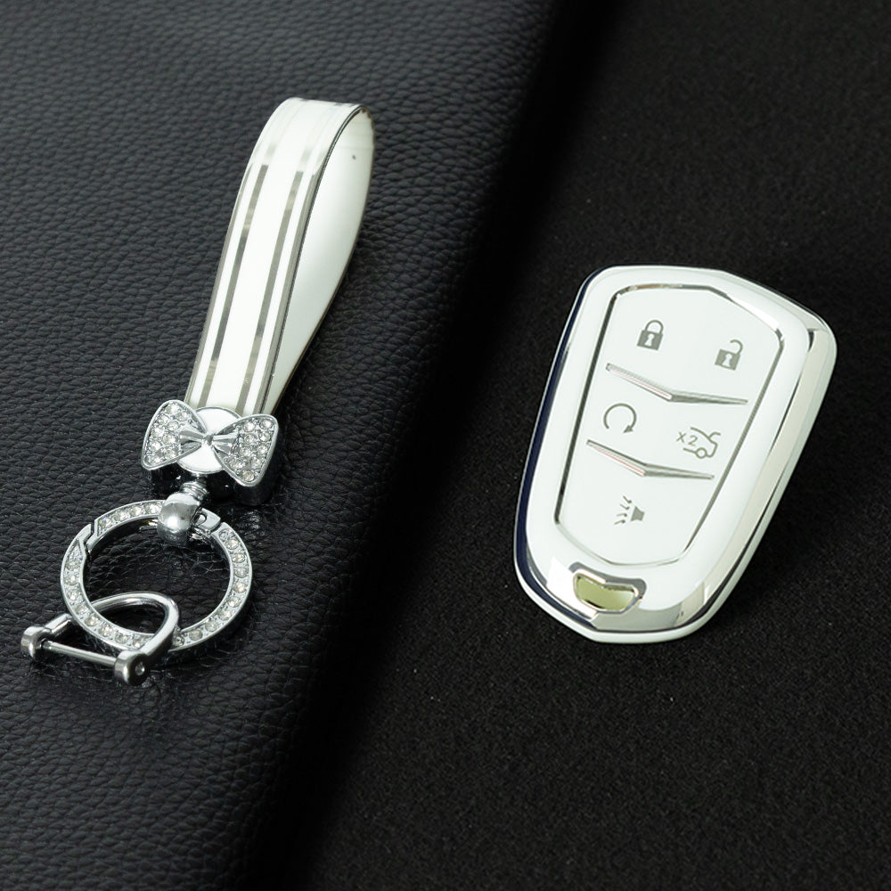 CAA2T1 White-Silver Plating Car Key Cover Suitable for Cadillac Keycase Xt5 Xt4 Xt6 Ct5 Ct6 Ct4 Xts Shell Atsl Car Key Bag keychain