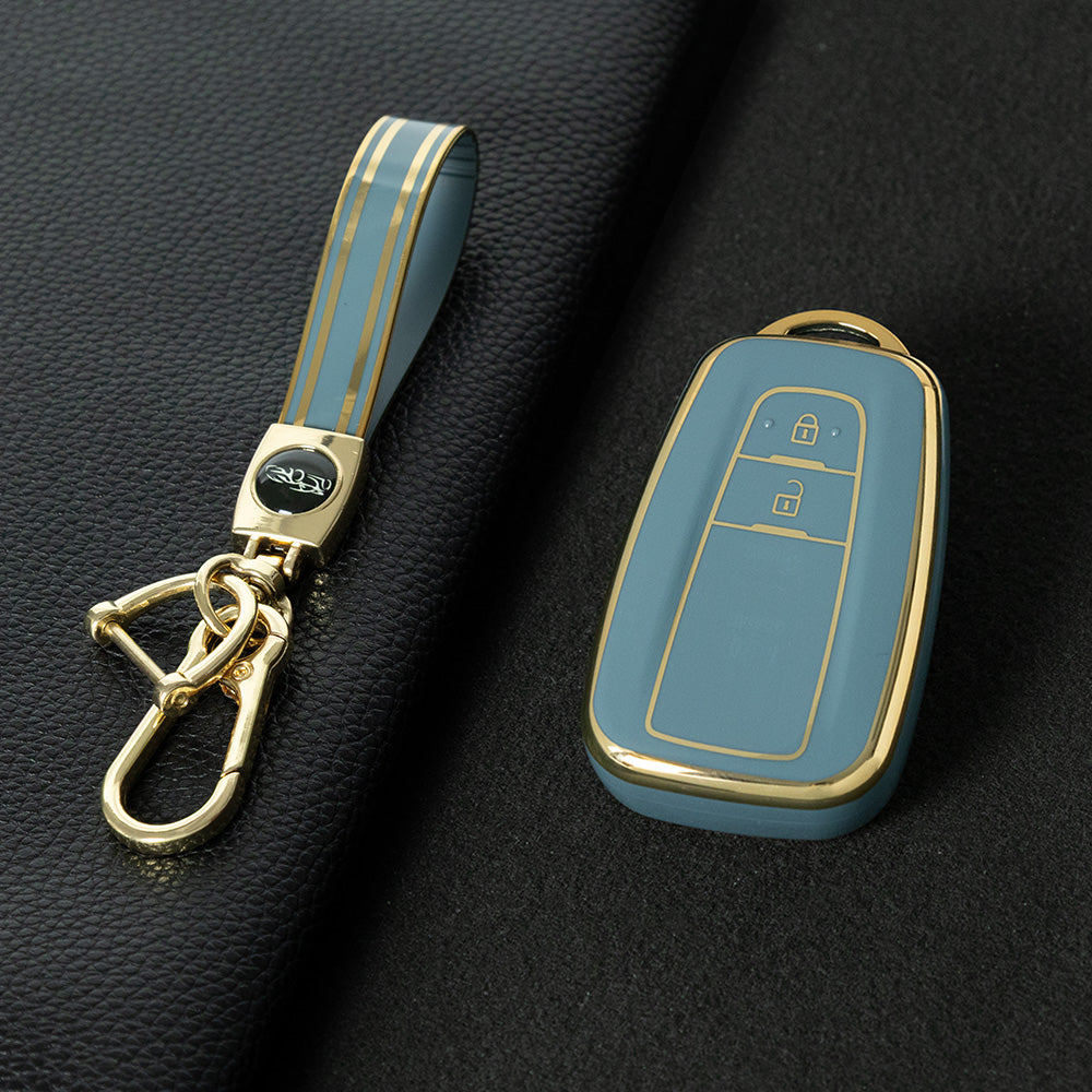 TOB2T1 Granny Grey-Gold Plating Car Key Cover Premium Soft TPU Car Key Case Cover Shell for Toyota LEVIN COROLLA RAV4 IZOA AVALON CHR Plarad Camry Key Rings Keychain Bag