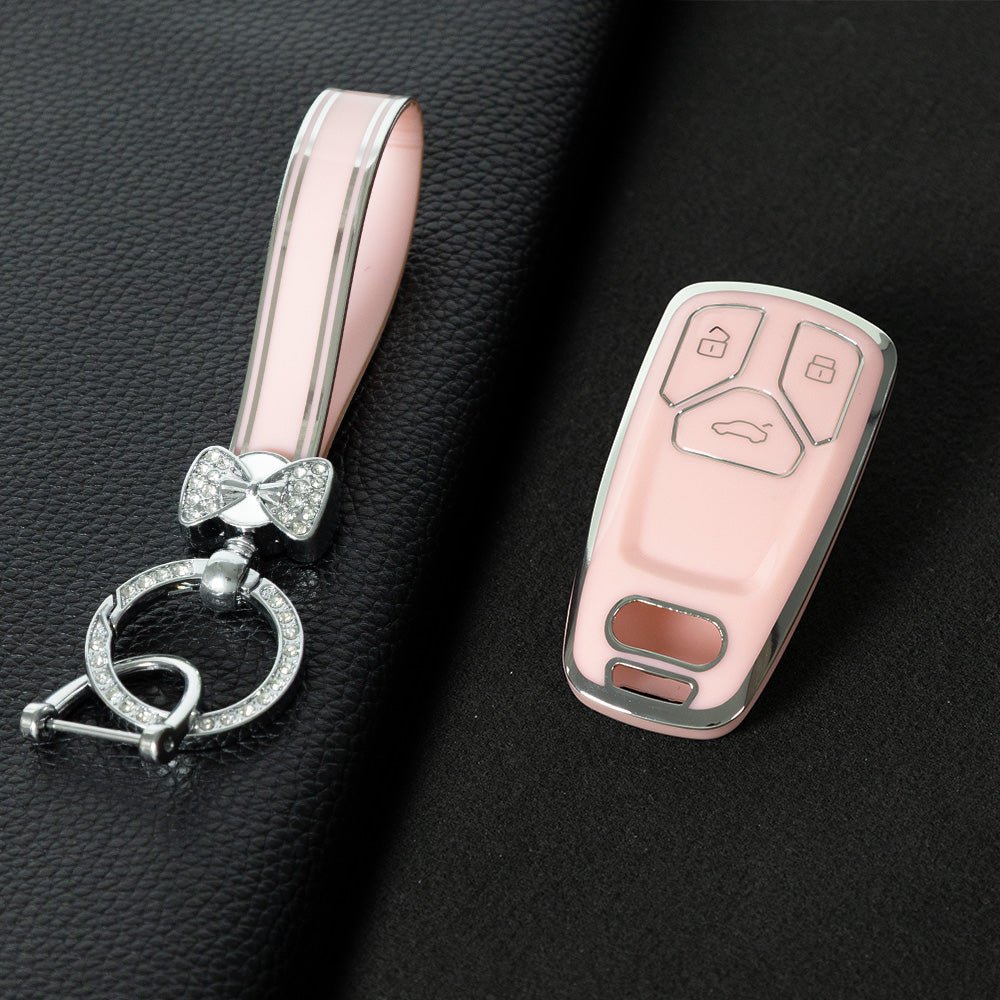 AUA1T1 Pink-Silver Plating Car Key Cover For Audi A6 A5 Q7 S4 S5 A4 B9 Q7 A4L 4M 8W Q5 TT TTS RS 8S Coupe 2016 2017 2018 Accessories Fashion TPU Car Key Case Cover