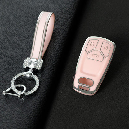 AUA1T1 Pink-Silver Plating Car Key Cover For Audi A6 A5 Q7 S4 S5 A4 B9 Q7 A4L 4M 8W Q5 TT TTS RS 8S Coupe 2016 2017 2018 Accessories Fashion TPU Car Key Case Cover