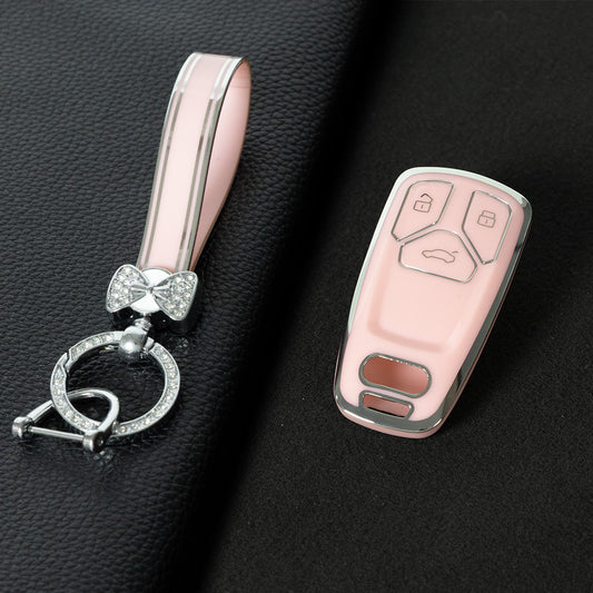 AUA1T1 Pink-Silver Plating Car Key Cover For Audi A6 A5 Q7 S4 S5 A4 B9 Q7 A4L 4M 8W Q5 TT TTS RS 8S Coupe 2016 2017 2018 Accessories Fashion TPU Car Key Case Cover