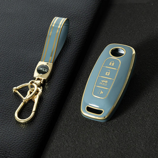 NIA4T1 Granny Grey-Gold Plating TPU Car Key Cover for Nissan Sylphy Bluebird Teana X-Trail Murano GTR