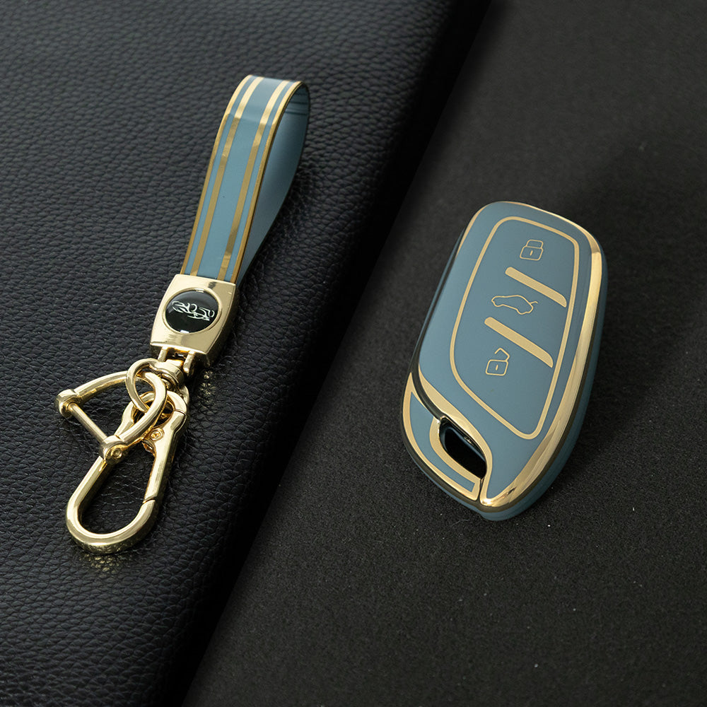 ROB1T1 Granny Grey-Gold Plating Car Key Cover For Roewe RX5 MG ZS GT GS 350 360 750 W5 Class Accessories Soft TPU Protection Car Case Shell