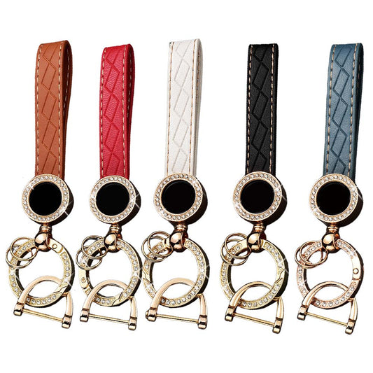 Leather Diamond studded Keychain, Horseshoe Buckle, Metal Leather Rope, Key Pendant, Leather Pendant, Keychain