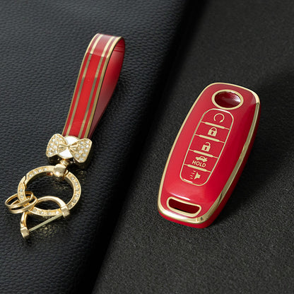 NIA3T1 Red-Gold Plating TPU Car Key Cover Soft Key Shell Fob Holder Suitable for Nissan Sylphy Bluebird Teana X-Trail Murano GTR