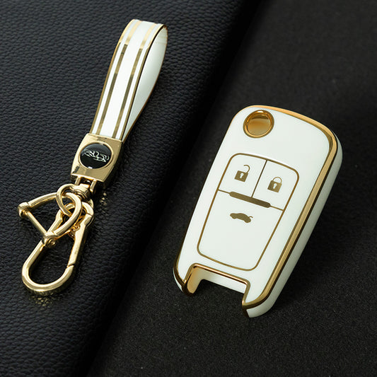 CED1T1 White-Gold Plating Car Key Cover 3 Button Soft TPU Car Key Case For Buick/Opel For Chevrolet Cruze Epica Lova Camaro Impala Aveo Malibu Sail Orlando