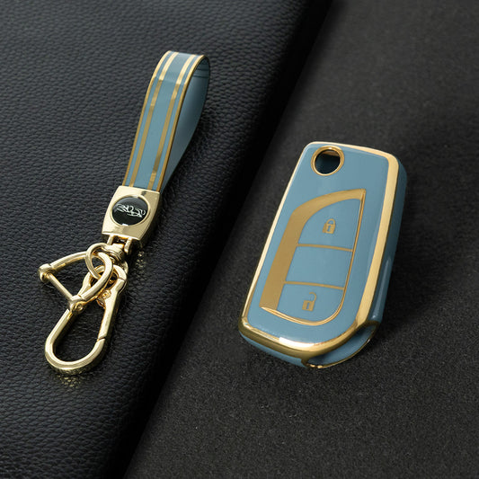 TOA2T1 Granny Grey-Gold Plating Car Key Cover TPU Soft Cover Key Cases Suitable for toyota Carola Highlander New Reith RAV4 Car Key Cover