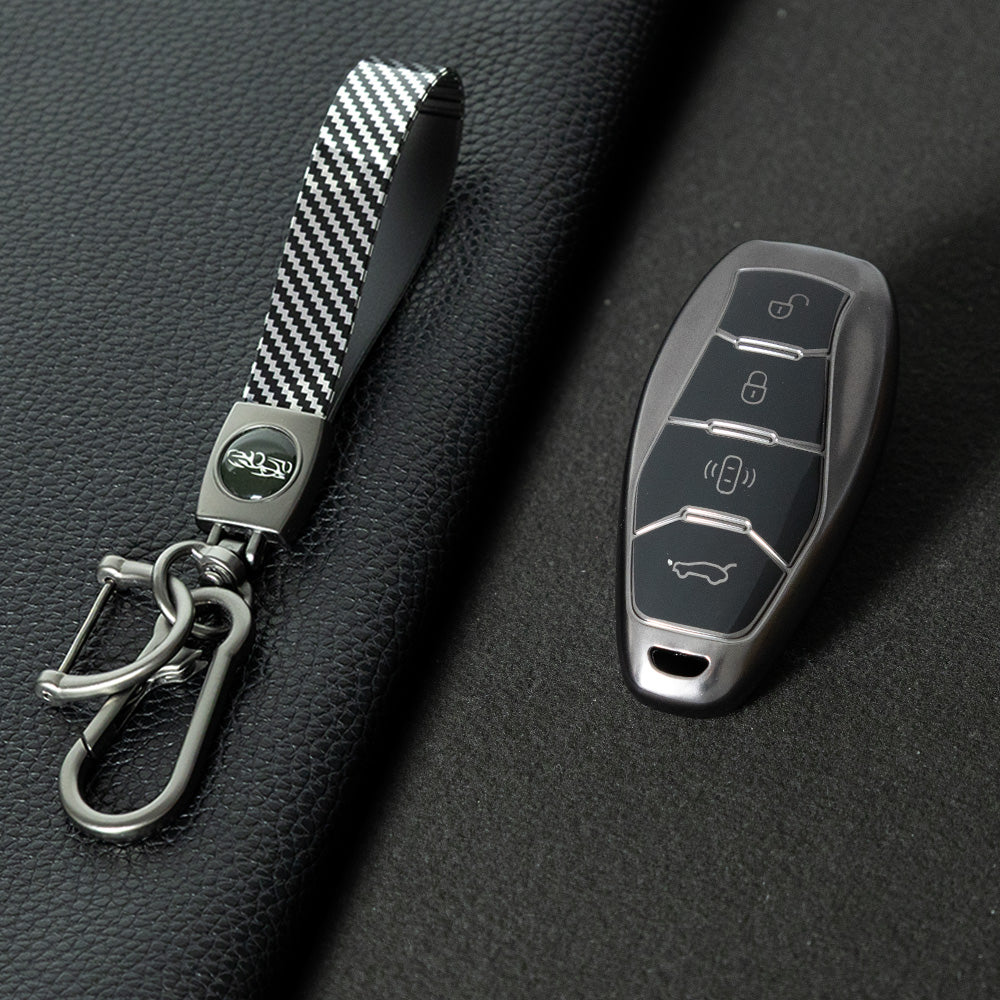 HND1T1 Black-Metal Gray Plating Car Key Cover For  Hongqi H5 Keycase, Brand New HQ9 Hongqi Car High-end Key case Buckle keychain