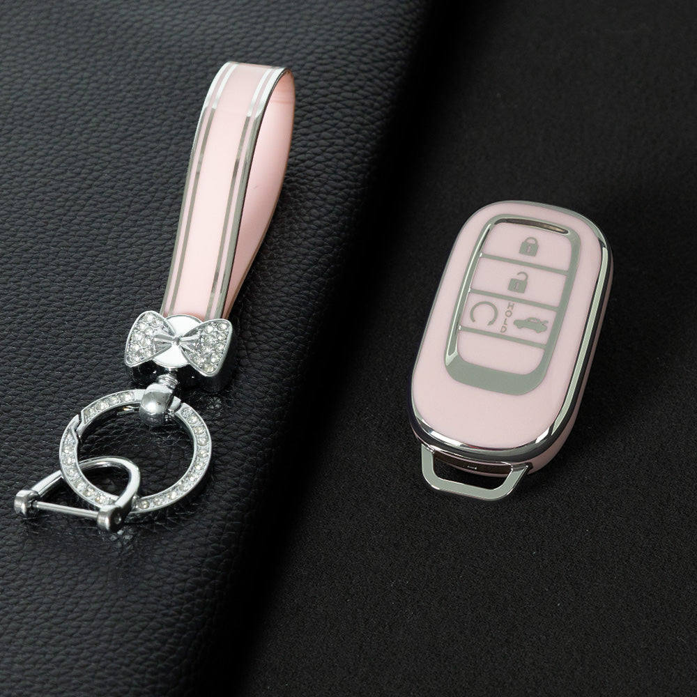 HOB1T1 Purple-Silver Plating Car Key Cover For Honda Civic Accord HR-V CR-V CRV 2021 2022 2023 5Buttons Auto Shell Fob Holder TPU Car Key Case Cover Keychain Accessories