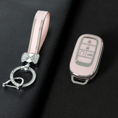 HOB1T1 Purple-Silver Plating Car Key Cover For Honda Civic Accord HR-V CR-V CRV 2021 2022 2023 5Buttons Auto Shell Fob Holder TPU Car Key Case Cover Keychain Accessories