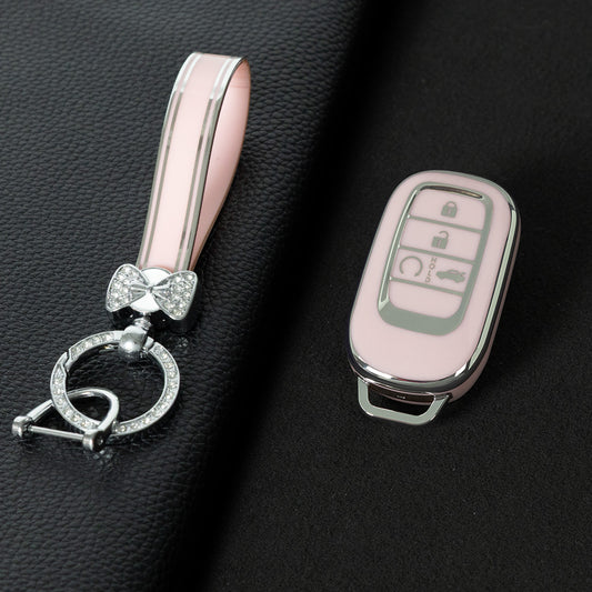 HOB1T1 Purple-Silver Plating Car Key Cover For Honda Civic Accord HR-V CR-V CRV 2021 2022 2023 5Buttons Auto Shell Fob Holder TPU Car Key Case Cover Keychain Accessories