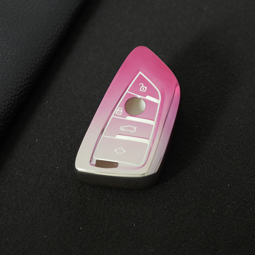 BMB1T1 Gradient Pink Car Key Cover For BMW 1 2 3 4 5 6 7 Series X1 X2 X3 X5 X6 X7 Smart Key Ring Holder Keychain Car Accessories
