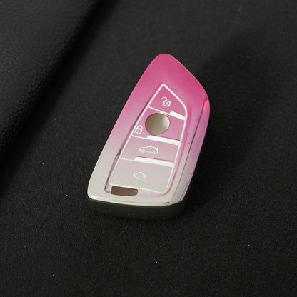 BMB1T1 Gradient Pink Car Key Cover For BMW 1 2 3 4 5 6 7 Series X1 X2 X3 X5 X6 X7 Smart Key Ring Holder Keychain Car Accessories