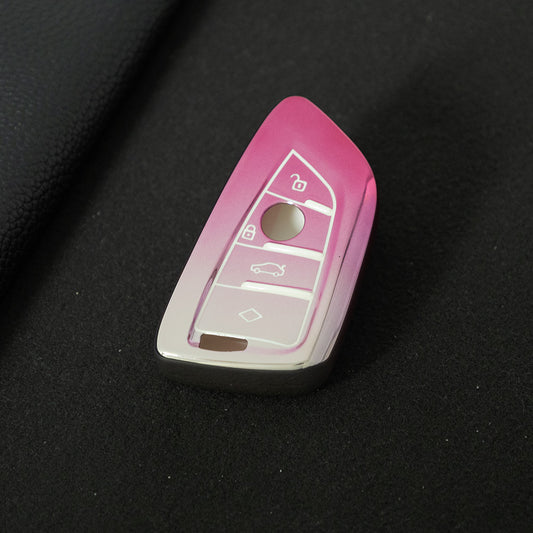 BMB1T1 Gradient Pink Car Key Cover For BMW 1 2 3 4 5 6 7 Series X1 X2 X3 X5 X6 X7 Smart Key Ring Holder Keychain Car Accessories