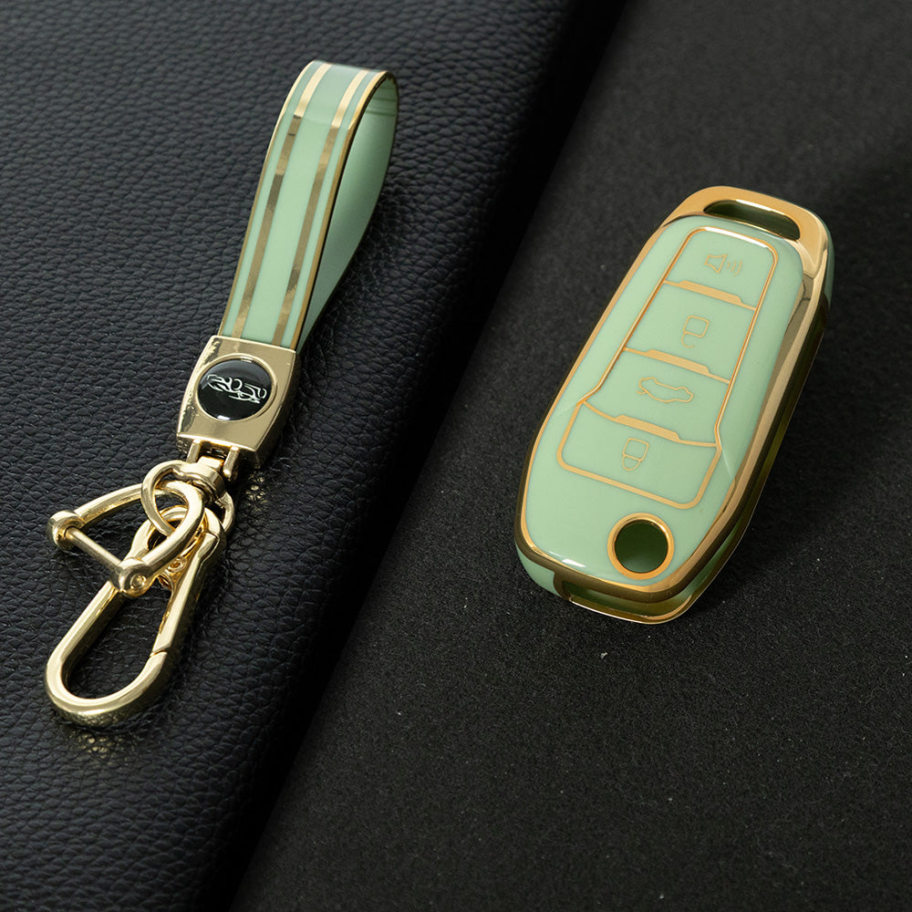 FOA7T1 Green-Gold Plating Car Key Cover for Ford Fusion Fiesta Escort Mondeo Everest Ranger
