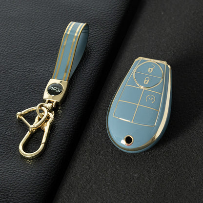 JEC3T1 Granny Grey-Gold Plating TPU Car Key Cover Case for Dodge Challenger Charger Magnum Journey Ram Jeep Commander Grand Cherokee Chrysler 300