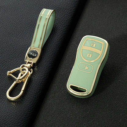 NIJ1T1 Green-Gold Plating TPU Car Key Cover for Nissan 350Z Maxima Sentra Armada Titan Kicks Murano