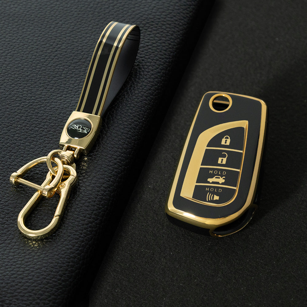 TOA5T1 Black-Gold Plating TPU Protective Key Cover Case for Toyota New Corolla Camry RAV4 Avalon Izoa CHR Highlander Car Key Accessories