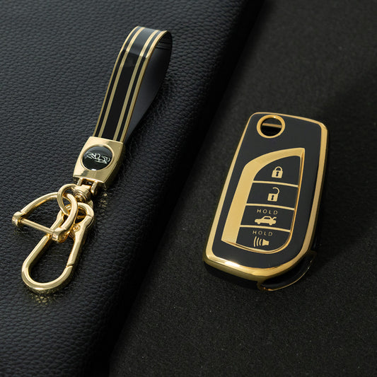 TOA5T1 Black-Gold Plating TPU Protective Key Cover Case for Toyota New Corolla Camry RAV4 Avalon Izoa CHR Highlander Car Key Accessories
