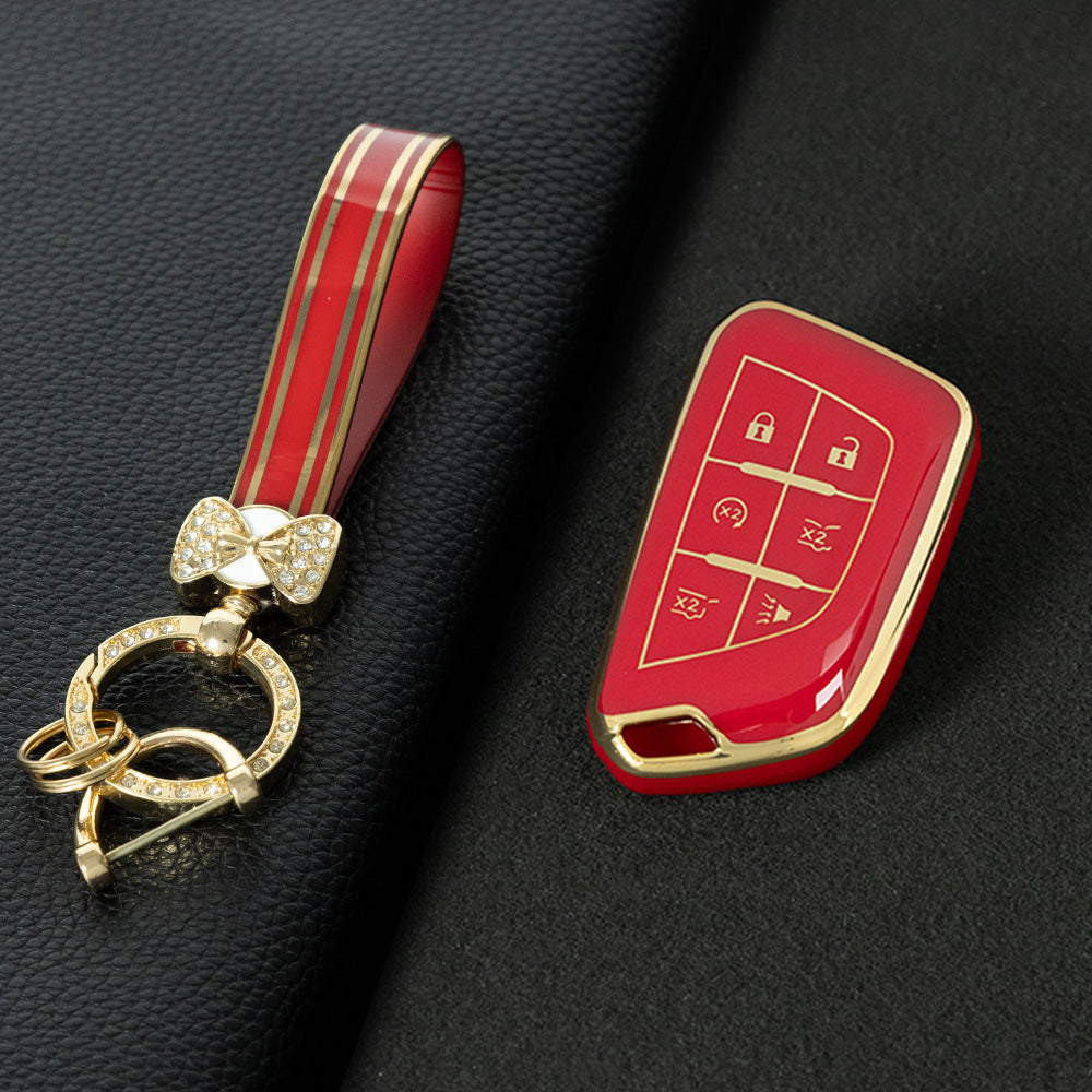 CAB2T1 Red-Gold Plating TPU Car Key Case for Cadillac ATS-L XTS XT4 XT5 XT6 CTS CT6 ATS 28T SRX Escalade