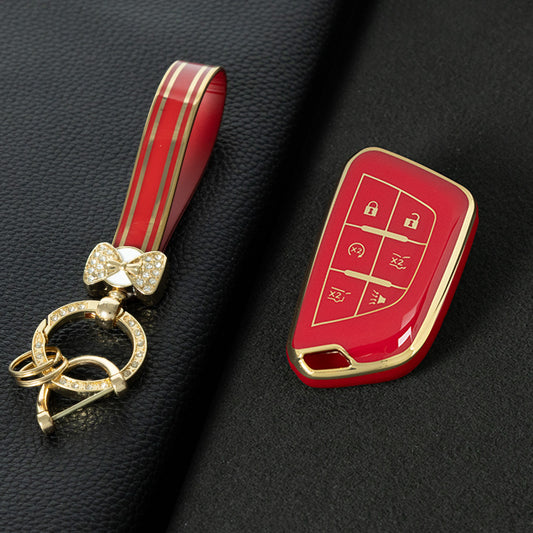 CAB2T1 Red-Gold Plating TPU Car Key Case for Cadillac ATS-L XTS XT4 XT5 XT6 CTS CT6 ATS 28T SRX Escalade