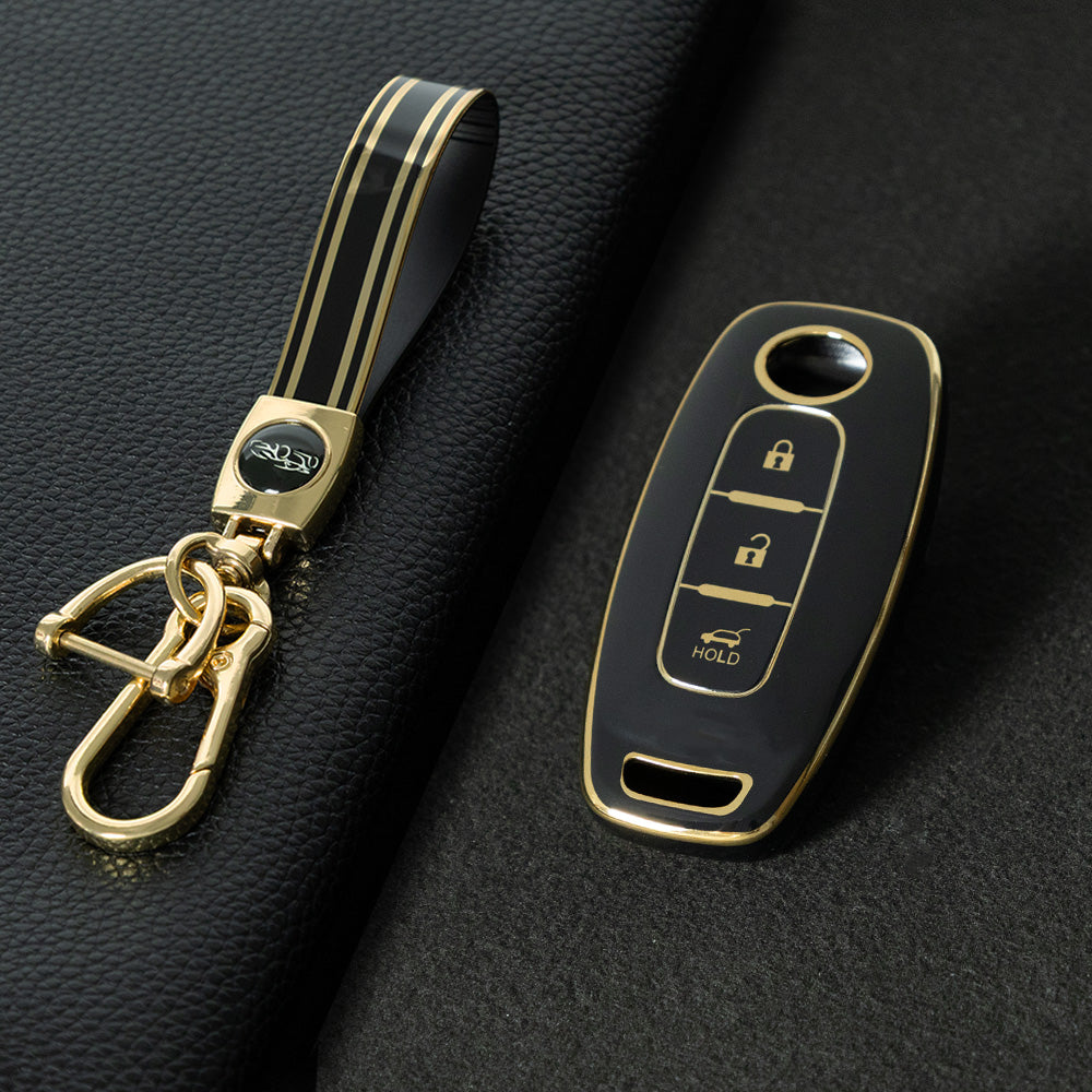 NIA2T1 Black-Gold Plating TPU Car Key Cover Car Key Case for Nissan Altima Murano Sentra Rogue Armada Pathfinder Infiniti FX35