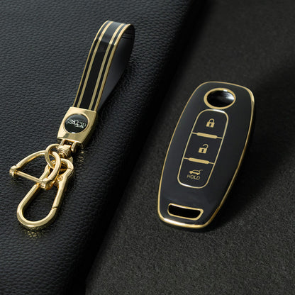 NIA2T1 Black-Gold Plating TPU Car Key Cover Car Key Case for Nissan Altima Murano Sentra Rogue Armada Pathfinder Infiniti FX35