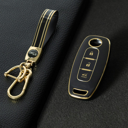 NIA2T1 Black-Gold Plating TPU Car Key Cover Car Key Case for Nissan Altima Murano Sentra Rogue Armada Pathfinder Infiniti FX35