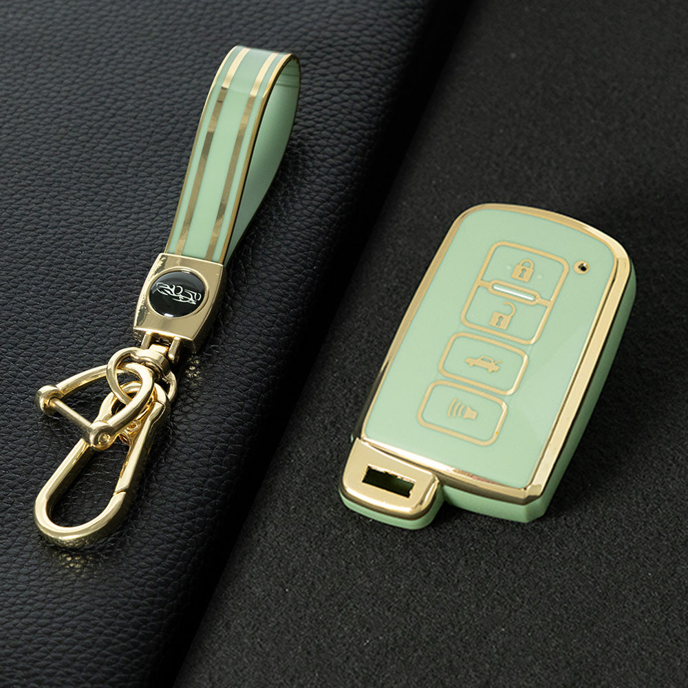 TOD4T1 Green-Gold Plating For Toyota Camry TPU Car Key Case Cover Bag Shell Fob Protector 4 Button