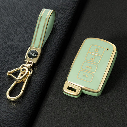 TOD4T1 Green-Gold Plating For Toyota Camry TPU Car Key Case Cover Bag Shell Fob Protector 4 Button
