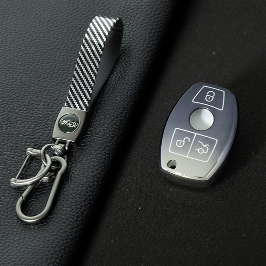 MEC1T1 Gradient Gray Car Key Cover Premium Soft TPU Car Key Case Cover Shell for Mercedes Benz C260L C200L A180L GLC260 GLA E300l CLASS Key Rings Keychain Bag
