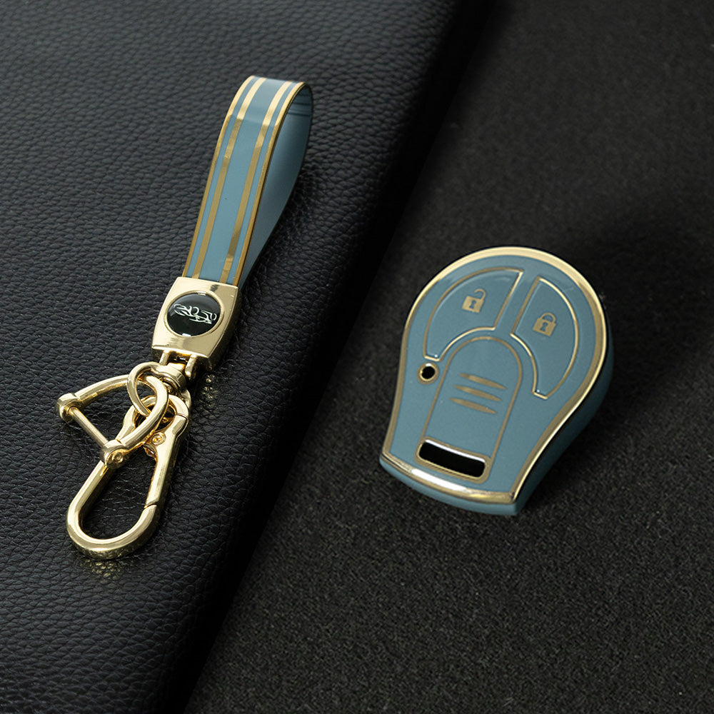 NIE2T1 Granny Grey-Gold Plating TPU Car Key Cover for Nissan Sylphy MARCH TIIDA X-TRAIL Qashqai KICKS SUNNY
